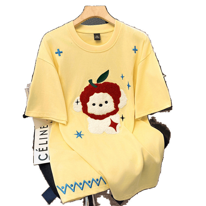 Summer New Women S T Shirt Heavy Yellow Puppy Embroidered Short Sleeve T Shirt For Women Summer Dopamine Outfit Niche Design Loose Top New Designer T 