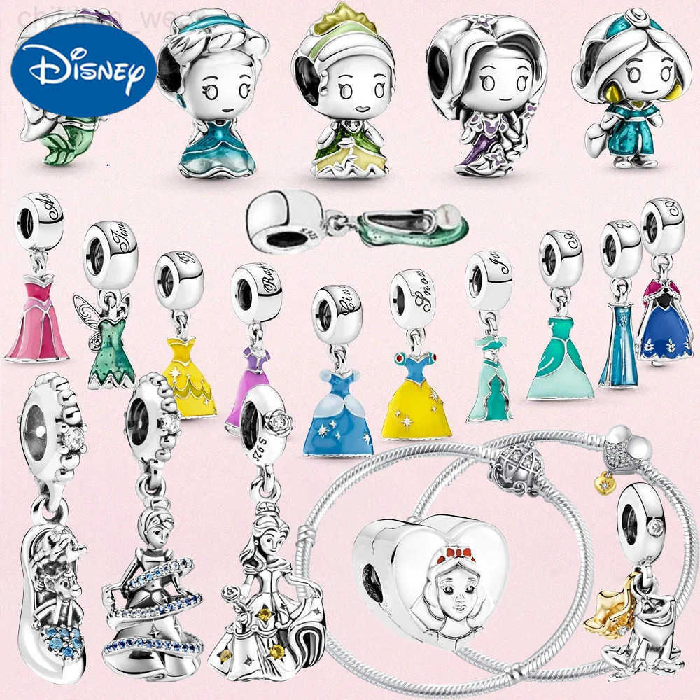 Disney New 925 Sterling Silver Princess Series Charm of Ley 925 Chain Beaded Fit Original Pandora Bracelet DIY Ladies Jewelry W20250716