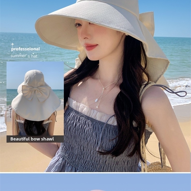 Summer Sun Hats For Women Fashion Wide Shawl Bow Bucket Hat Lady Outdoor Breathable Cooling Cycling Beach Fisherman Female 250625