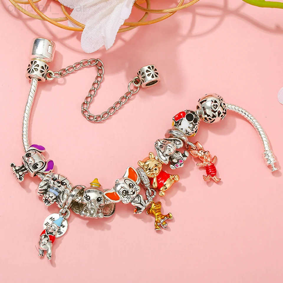 Disney 100th Anniversary Stitch Princess Pumpkin Cart Mickey Minnie Figure Model Dumbo Charm Beads Fit Bracelets Anime Jewelry Accessory W20250716