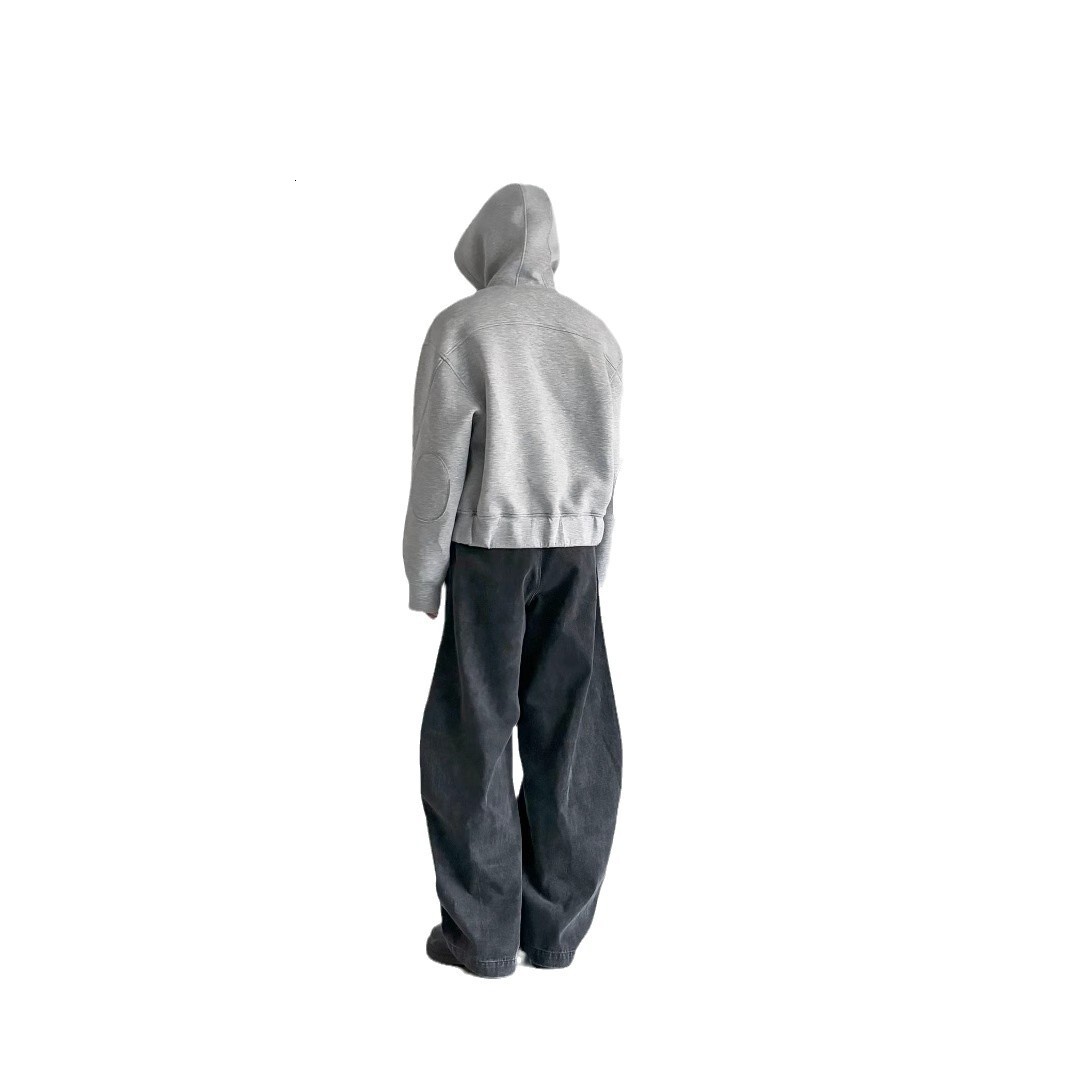 2024 New Trendy Brand Split Space Cotton Boxy Short Wide Hooded Oversized Cut Sweatshirt Jacket for Men
