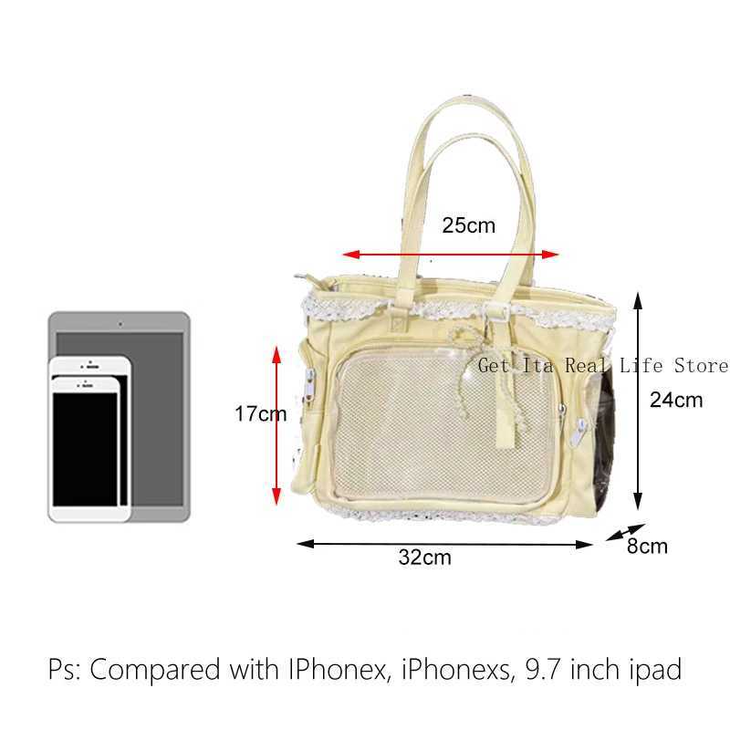 Italife New Women Cute Lace Ita Bag with Pearl Bow Girl Itabag with Insert for Pin Display Comic Con Large Tote Big H204
