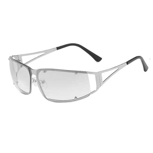 Future Tech Style Sunglasses for Women, Silver Y2K Rhinestone Cycling Glasses, Trendy Eyewear