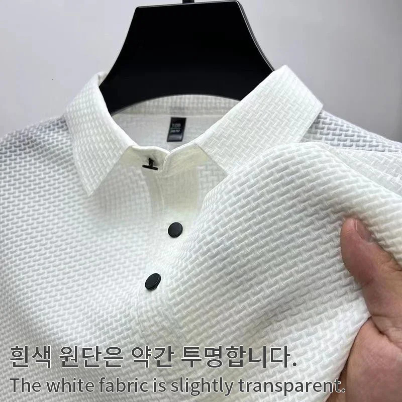 Waffle Ice Silk Short Sleeved Mens Polo Shirtsweat Absorbing Casual Shirtcool and Breathable Style High-quality Busin 250716