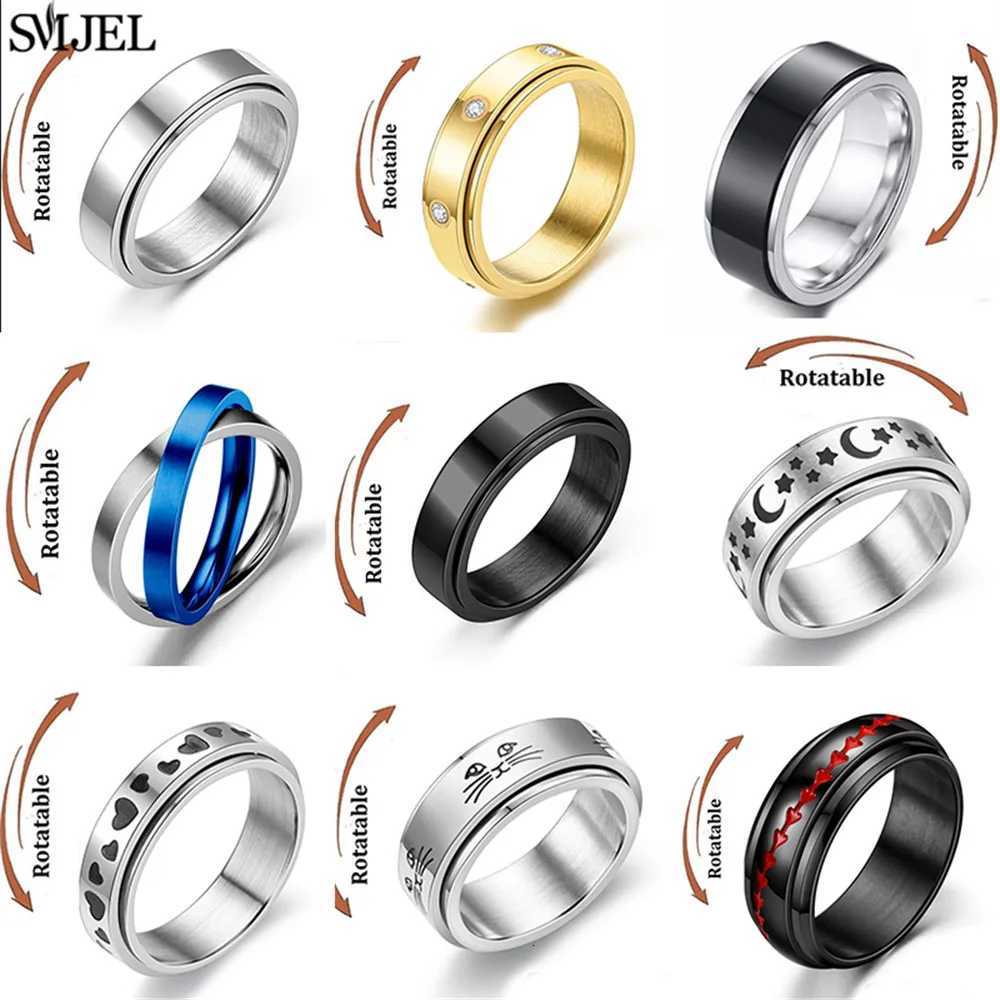 Punk Anti Stress Fidget Spinner Ring Black for Men Women Stainless Steel Anxiety Knuckle Rings 6/8mm Relaxing Finger Jewelry S250716