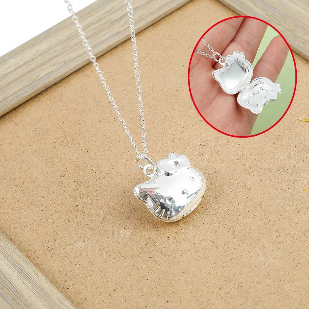 Sanrio Hello Kitty Necklace S925 Silver Color Openable Hello Kitty Pendant Neck Chain Anime Figure Toys Accessories Gifts w250716