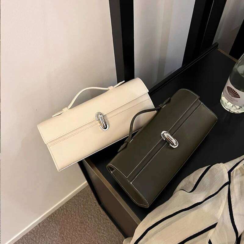 Brand Genuine Leather Small Square Bag Rectangular Baguette Tote Women's Simple Handbag
