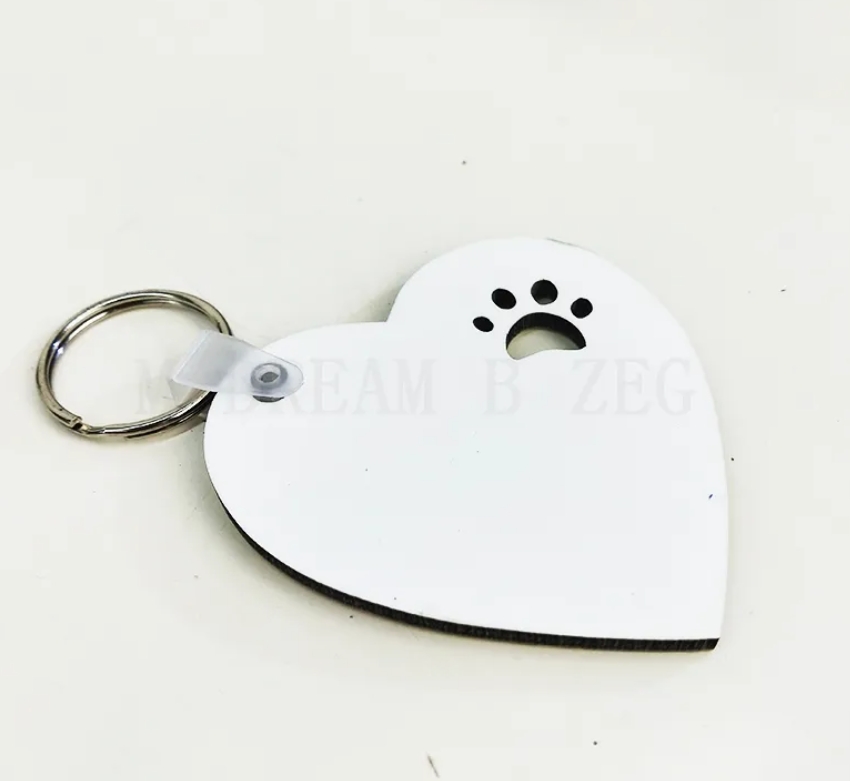 Puppy keychain sublimation MDF key ring paw print wooden key chain creative dog tag