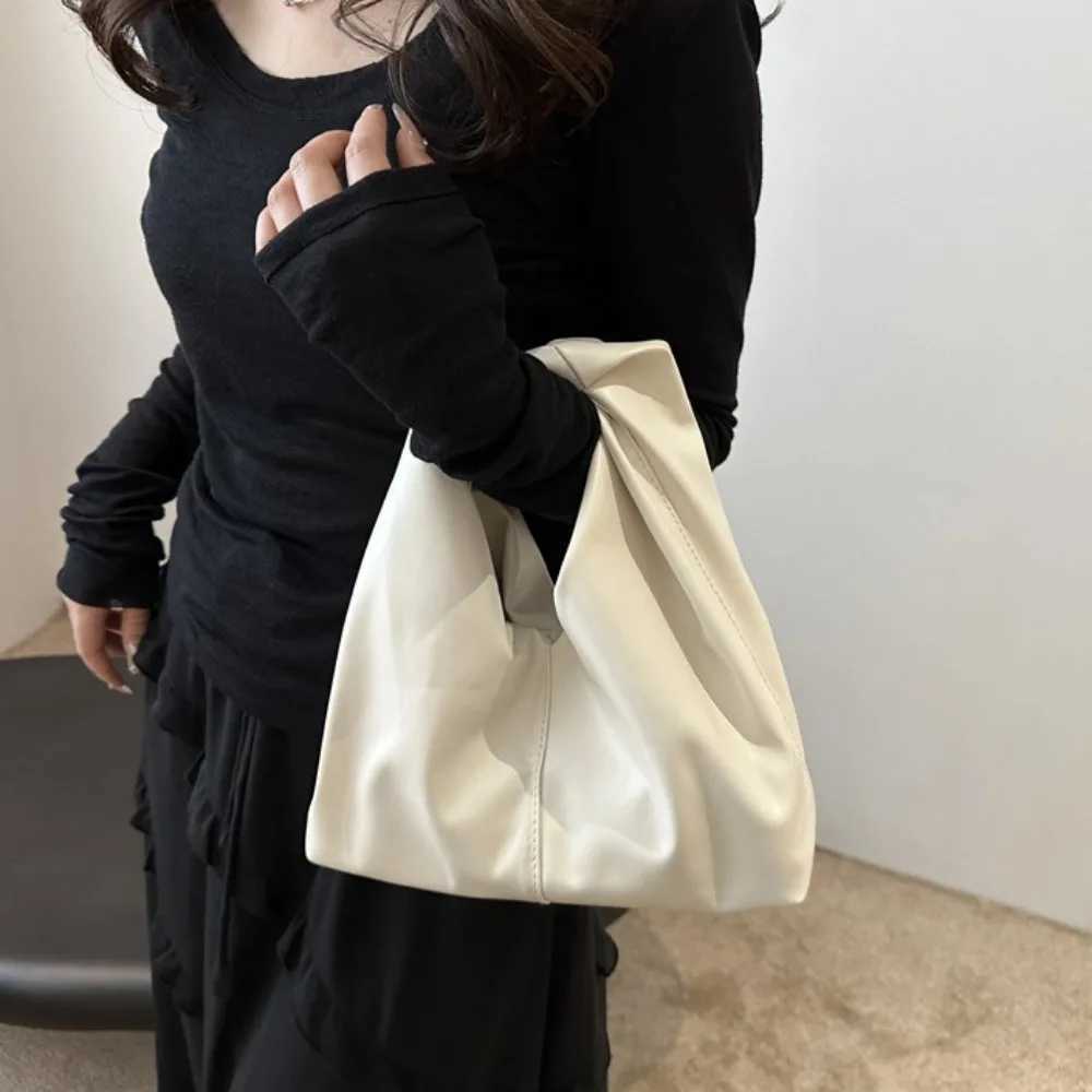Korean Style Large Capacity Simple Pleated Handbag Square Stylish Women Tote Bag Solid Color Single-shoulder Bag Outdoor