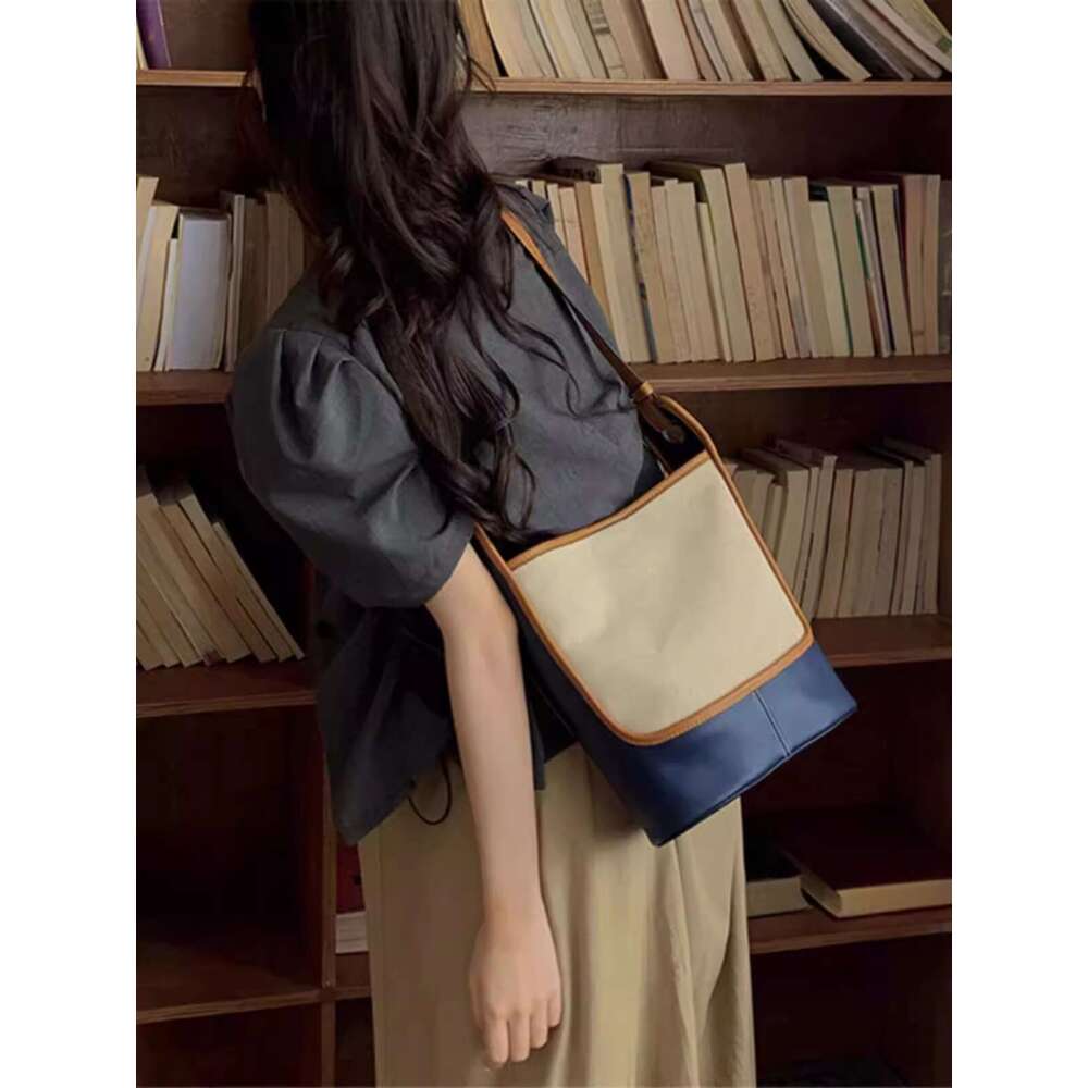 Denim Blue Canvas Bucket for Women 2025 New Summer Niche Designer Commuter Shoulder Crossbody Large Bag
