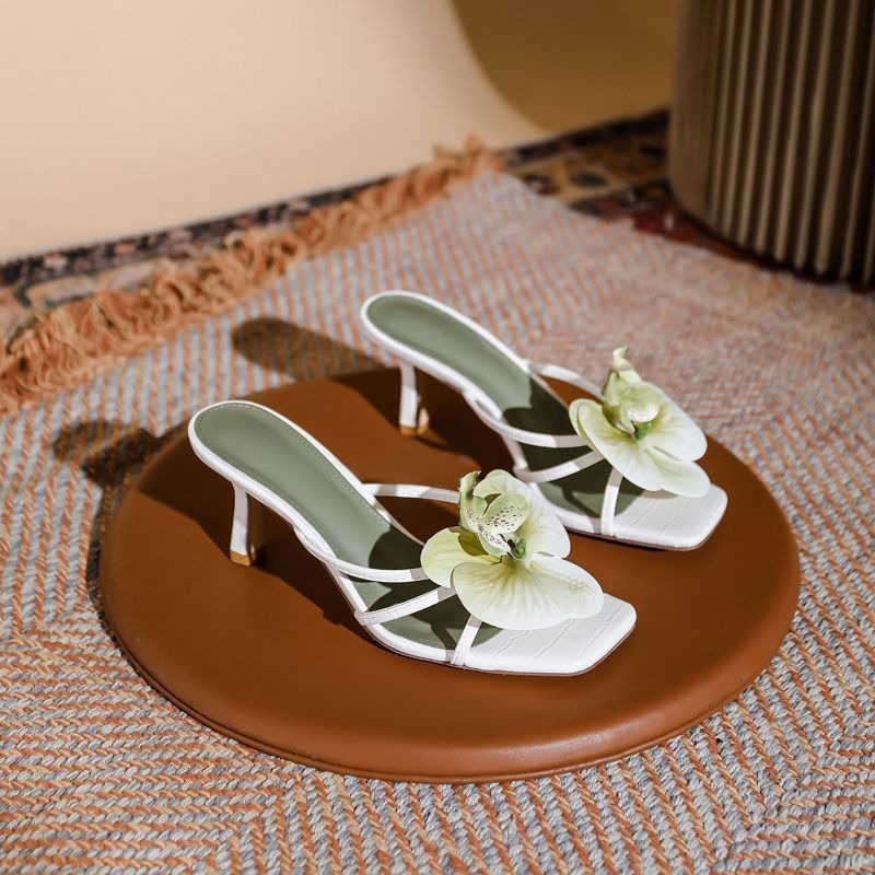Women's Sandals Travel Beach Shoes Flower High-heeled Slippers