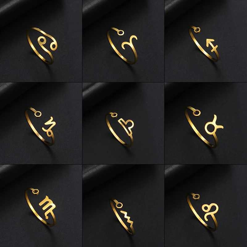 Stainless Steel Zodiac Rings 12 Constellations Open Ring for Women Aries Leo Virgo Gemini Libra Pisces Scorpio Birthday Gifts S250716