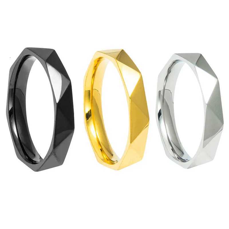 Classic 4mm Minimalist Stainless Steel Rhombus Surface Cut Unisex Ring - Couple Jewelry Accessory Gift S250716