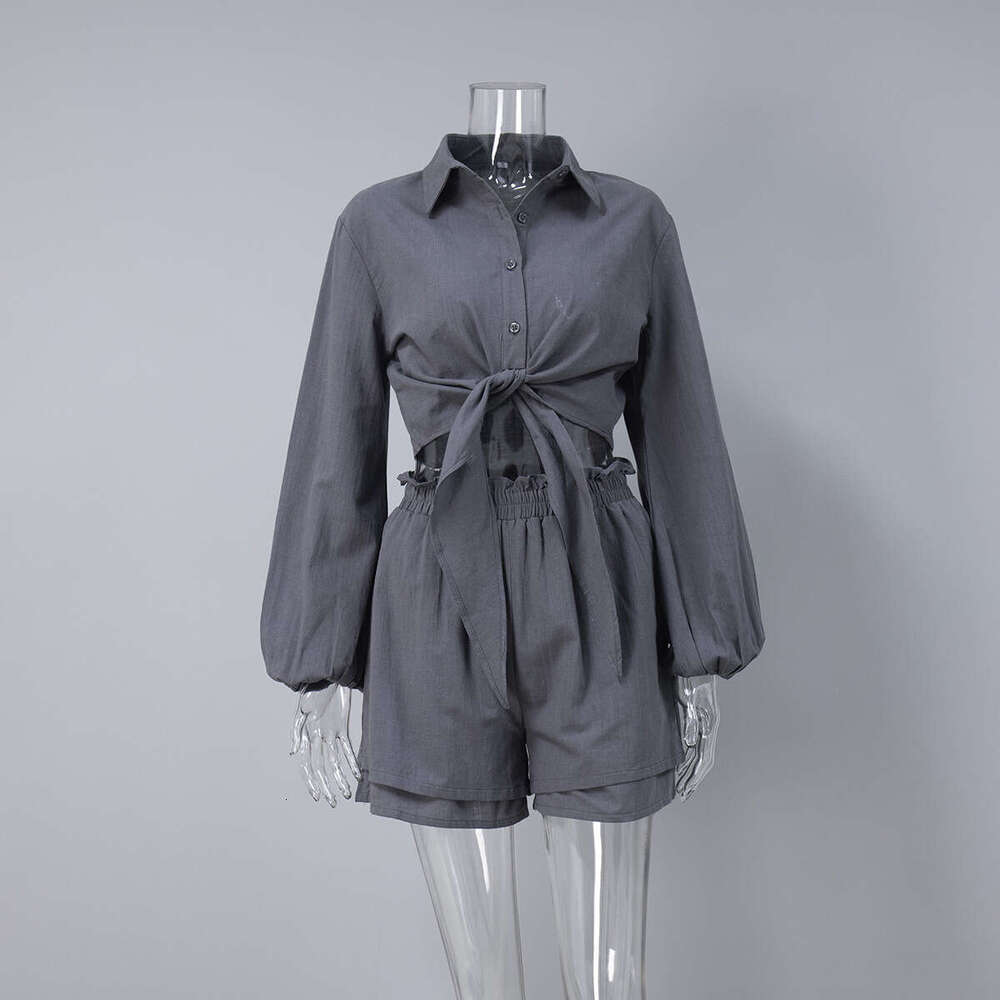 Pure Cotton Puff Sleeve Top With Ruffled Shorts Set Spring New Casual Outfit For Women B5
