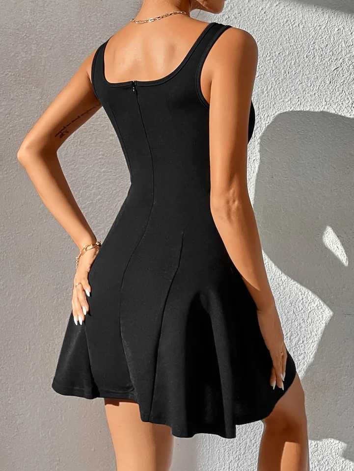 Summer new sexy backless big round neck sleeveless short dress R250716