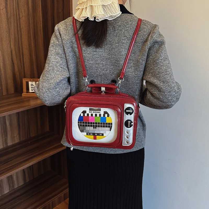 Cartoon Cute Handbags for Women Funny TV Transparent Square Bag Leather Personalized Creative Shoulder Bag Woman