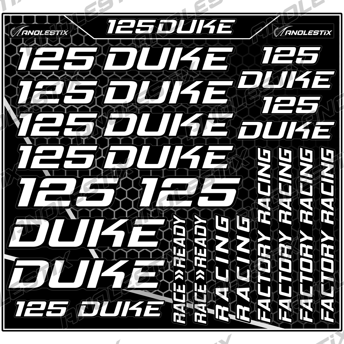 AnoleStix Vinyl Motocross Motorcycle Stickers Logo Set Emblem Tank Helmet Decals For KTM 125 Duke