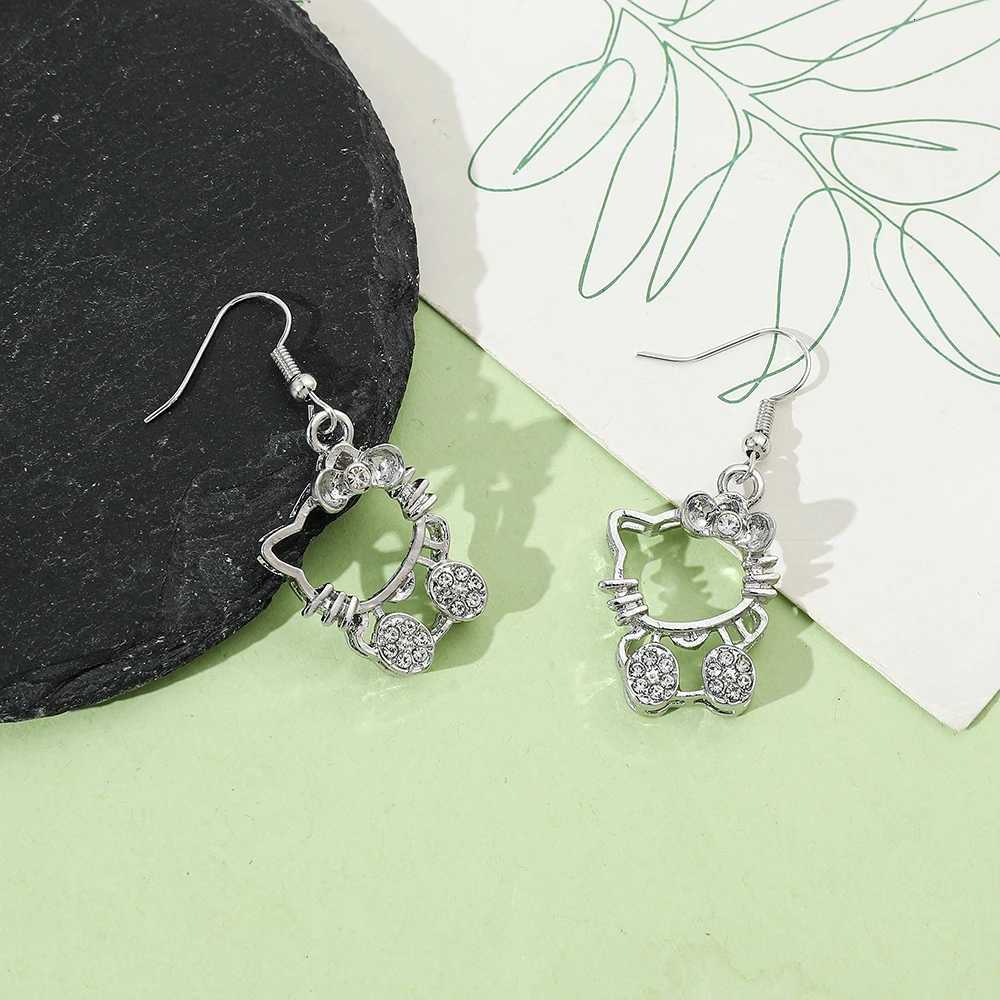 Sanrio Anime Sanrio Hello Kitty Earrings Cartoon Figure Kitty Silver Metal Hollow Pendant Ear Drop Earrings Kawaii Jewelry Accessories w250716