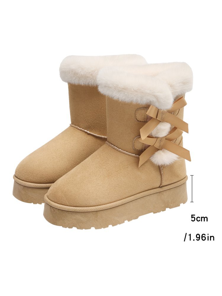 Free delivery designer fashionable plus size snow boots winter new style with plush and thick bow tie
