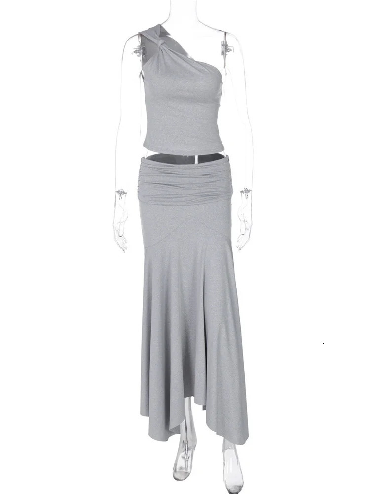 Tossy Fashion Pleated 2 Piece-Set Long Skirt For Women Off-Shoulder Cropped Pullover Top And Slim Long Skirt Sets Female Outfits 250715