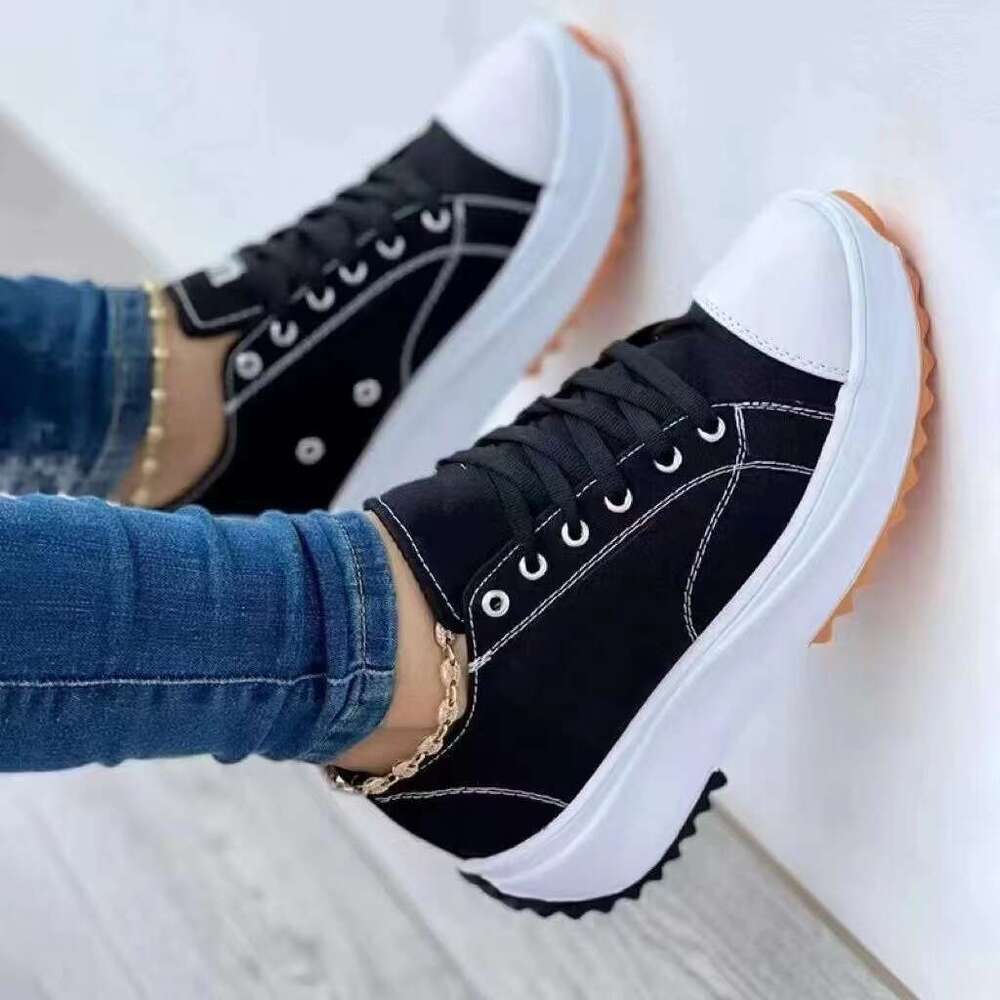 New Casual for Women 2023 Autumn Summer Round Toe Canvas Solid Color Low Top Plus Size Women's Shoes
