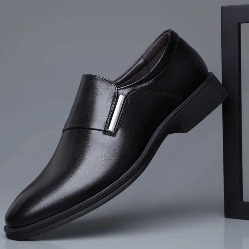 6cm Flat Leather Shoes Lift Loafers Slip-on Business Elevator Dress Shoes Comfortable Driving Height Shoes Mens Shoes Y250715