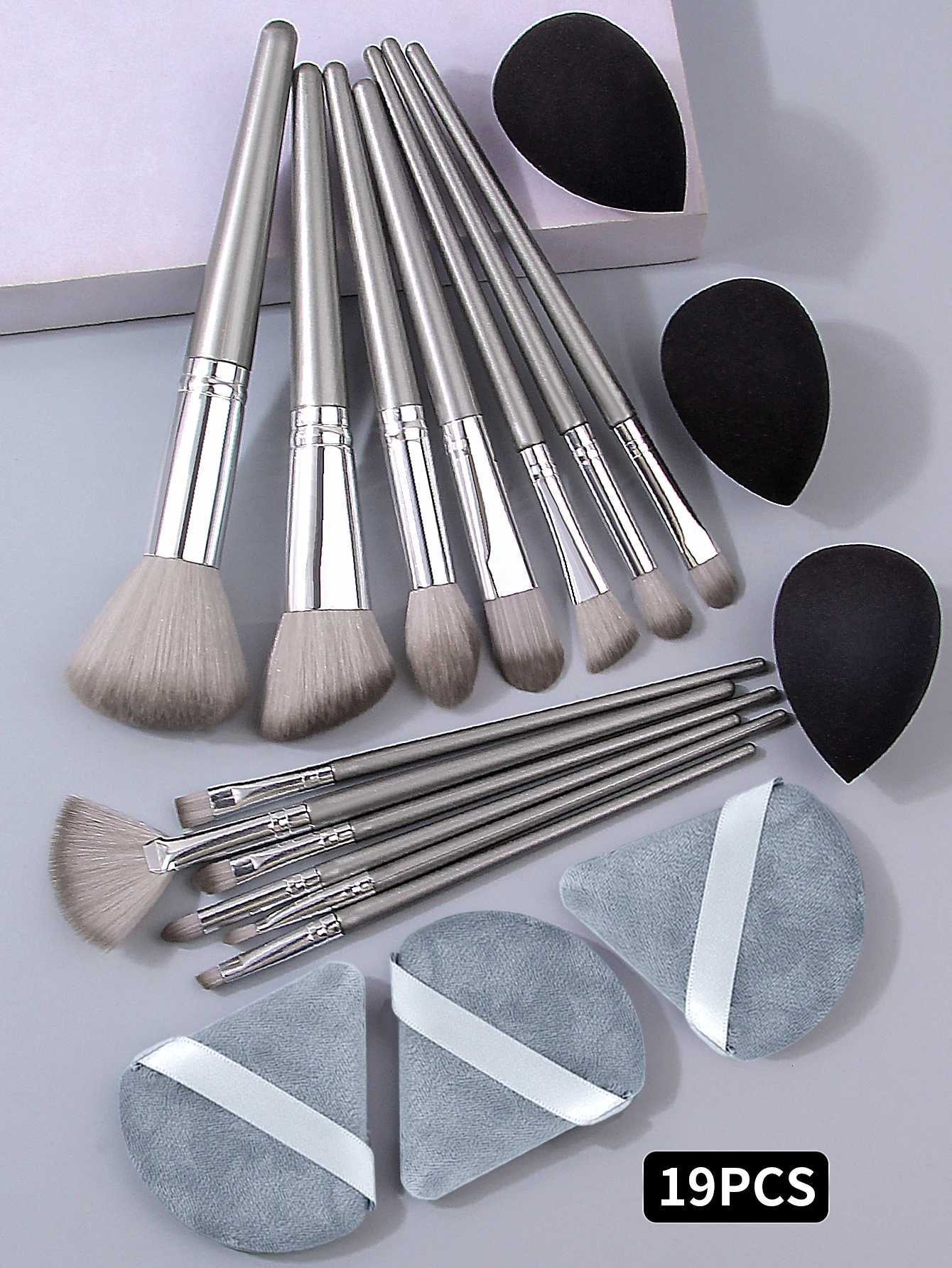 19Pcs Vegan Makeup Brush Sponge Kit /Travel - Pro Synthetic Brushes 3 Dual Blenders Puffs 6-in-1 Gift Set XJ2500716