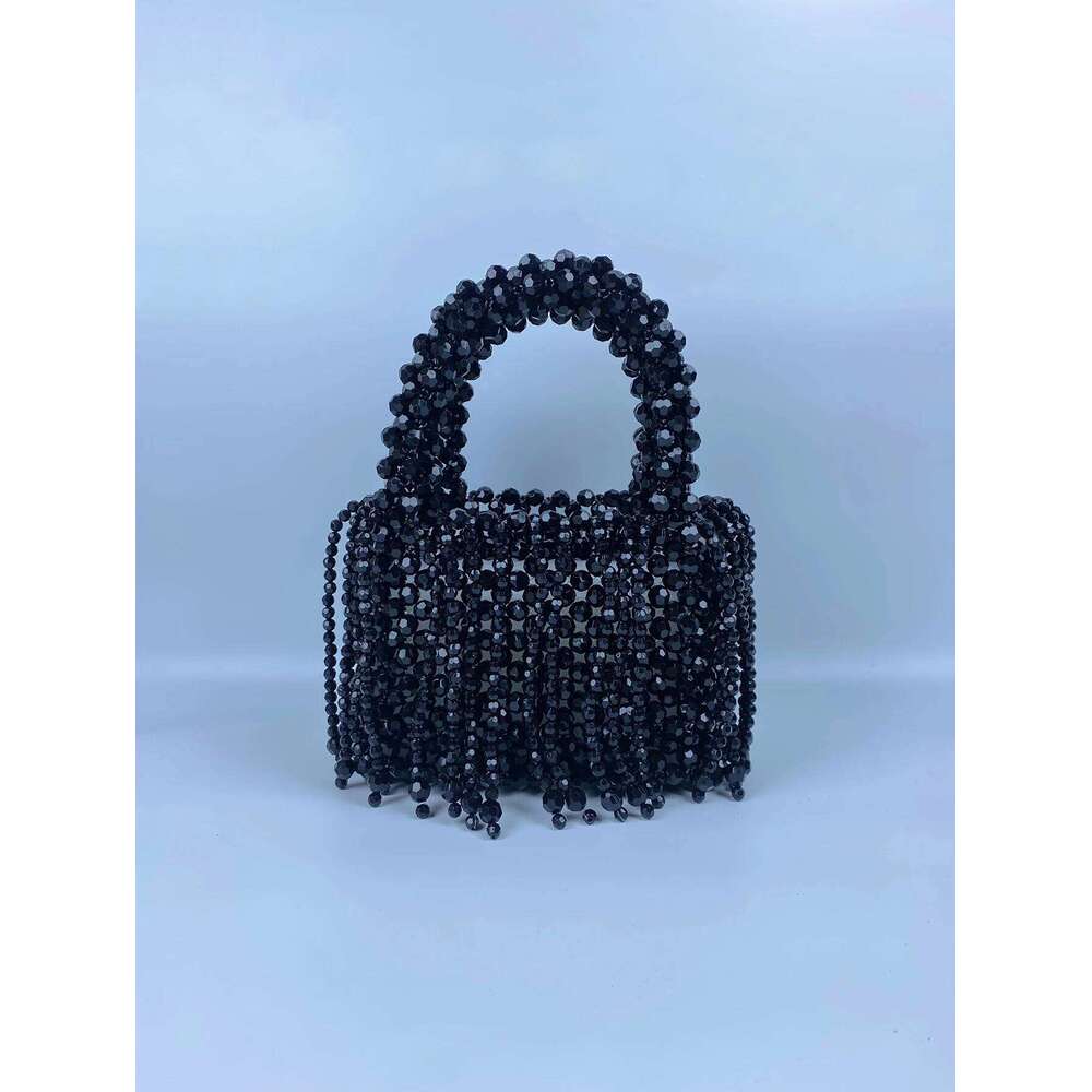 beaded woven bag amber acrylic cat eye beads retro handbag hollowed out pearl womens bag