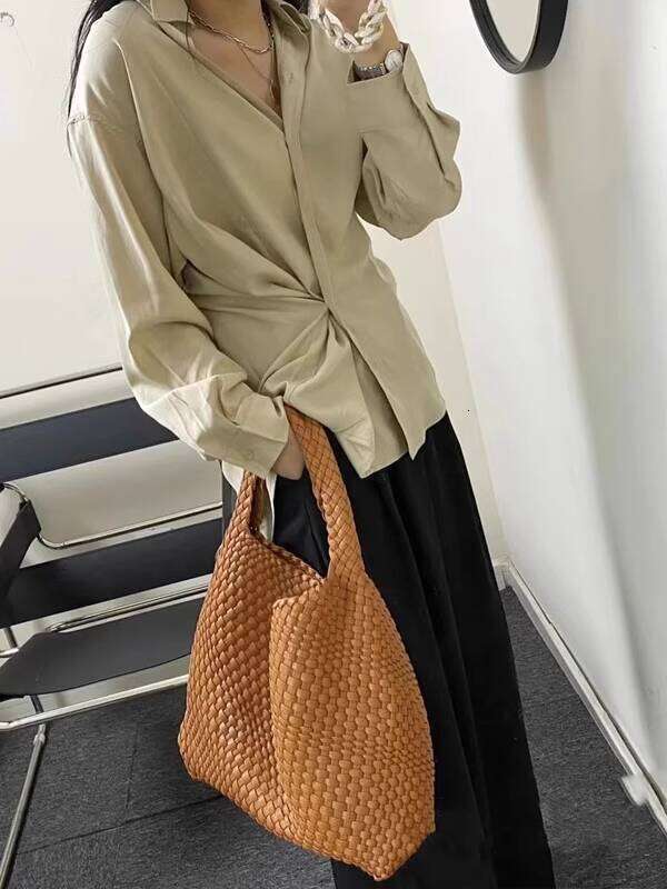 niche design handwoven capacity bucket simple fashion underarm versatile motherdaughter large trendy bag