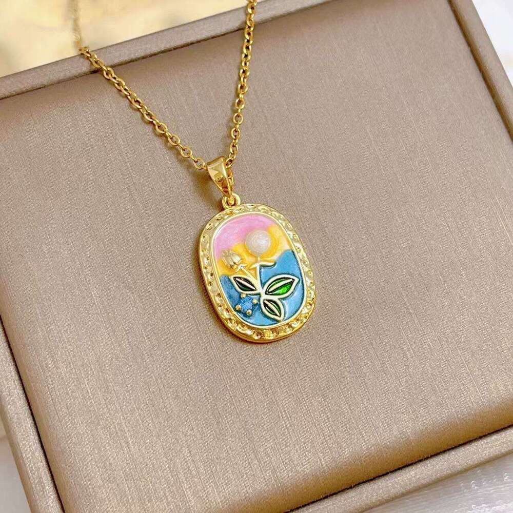 Monet's Garden Vintage Necklace Natural Baroque Pearl Light Bead Oil Painting Style Collarbone Chain Ebd