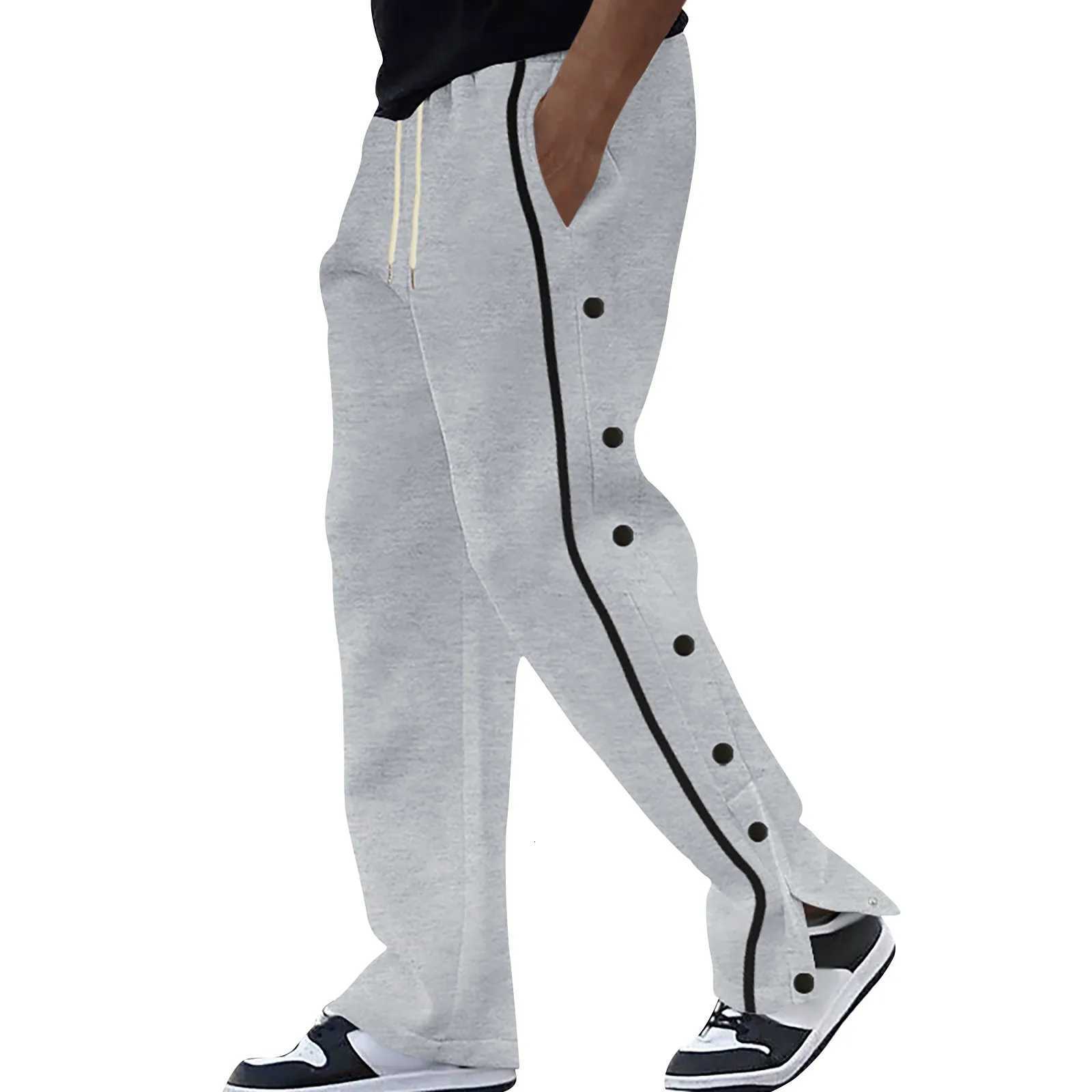 Mens Autumn High Street Casual Pants Side Stripe Fully Open Button Cotton Twill Trousers Gym Training Basketball Sweatpants y250716