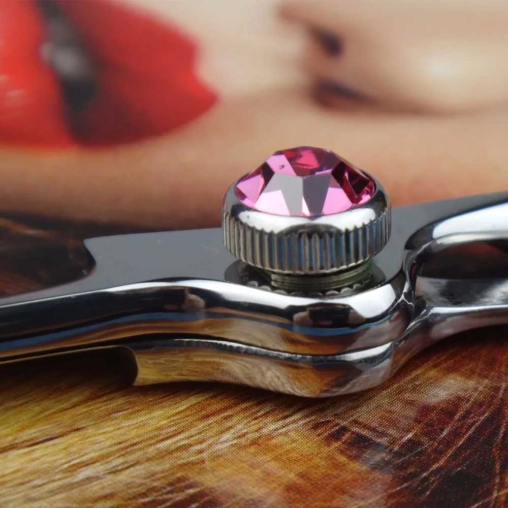 10 Hairdressing Scissors for Hair Professional 5.5/6.0 Inch Pink Crystal Rock Screw Cutting Thinning Shears Barber Razor W250716