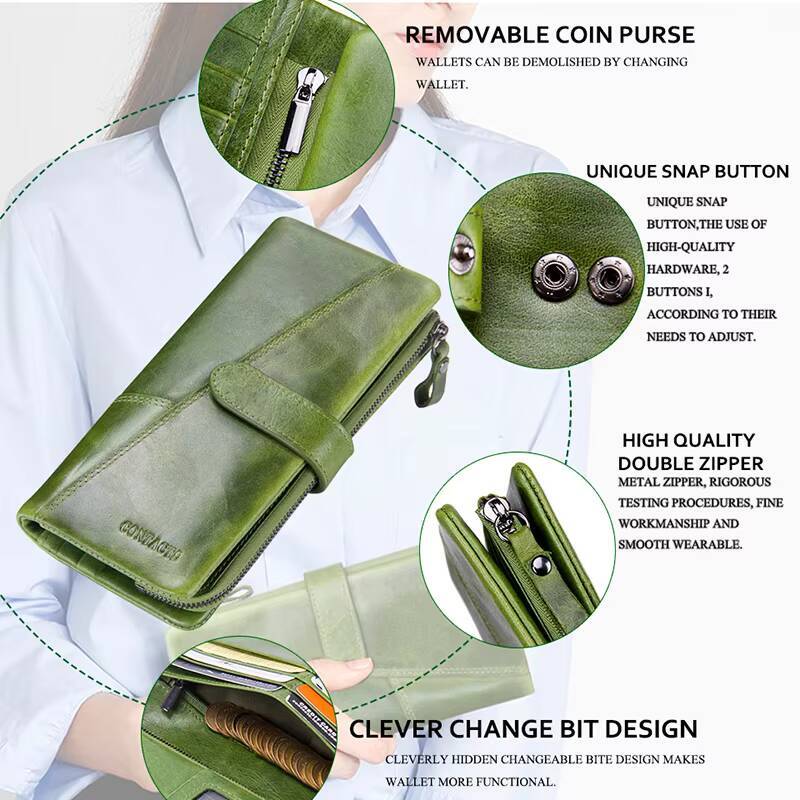 Contacts New Genuine Leather Wallet Fashion Coin Purse For Ladies Women Long Clutch Wallets With Cell Phone Bags Card Holder ddmynov