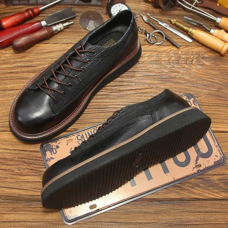 Mature Mens Short Face Round Toe Retro Casual Oxfords Businessman Cowhide Basic Daily Lace Up Office Shoes W250716