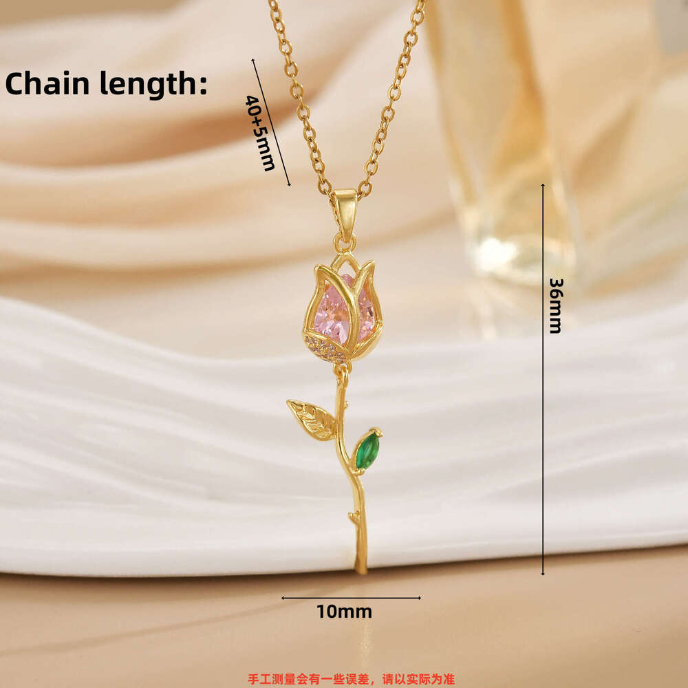 Summer Fresh Romantic Rose Flower Elegant Light Gorgeous Accessory High-End Versatile Non-Fading Necklace B13