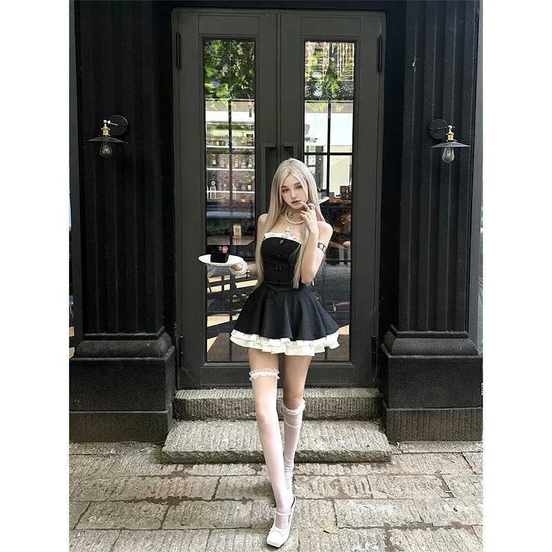 Mekst Y2K Black Mini Dress Women Party Prom Sexy Bow Strapless Dresses Summer Korean Ruffles Patchwork Bodycon A Line Vestidos R250716