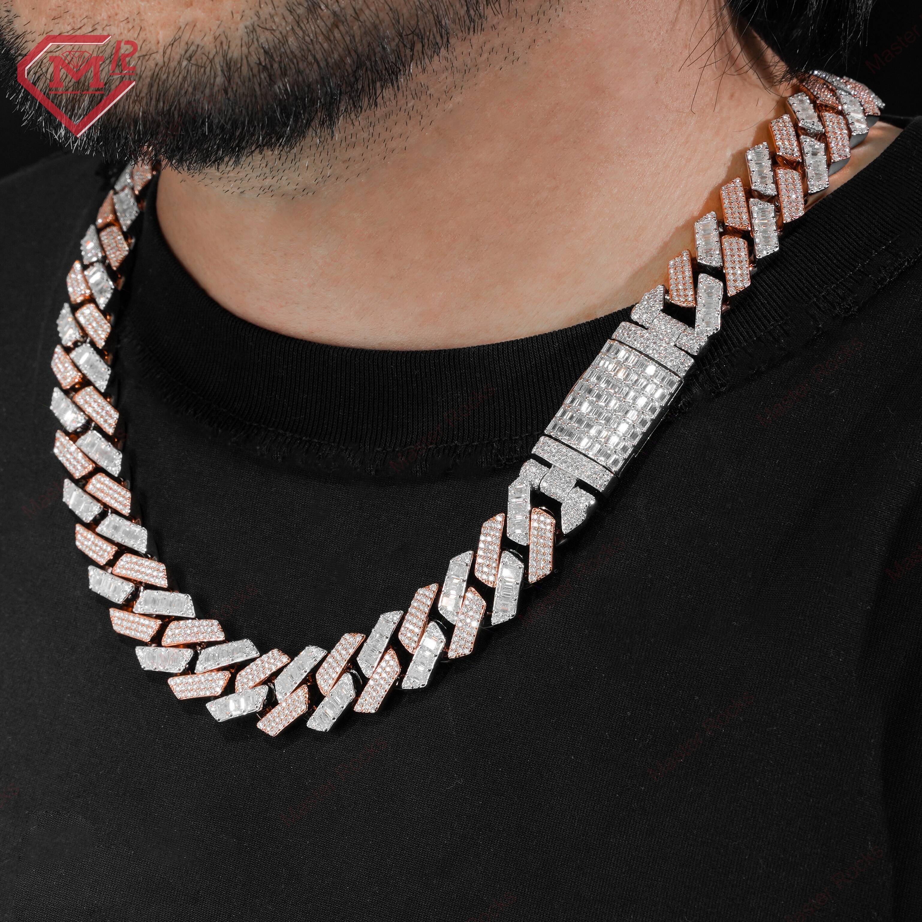 Two Tone Cuban Chain Necklace Round Brilliant Cut Baguette Cut Hiphop Custom Moissanite Pendant