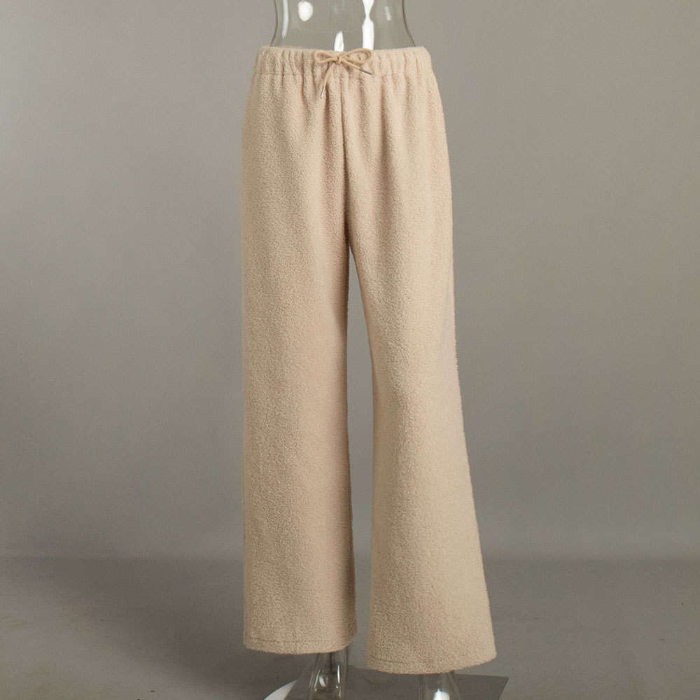 Lamb Wool Wide-Leg Autumn Winter New Women's Casual Elegant Commuter Loose Straight Pants B5