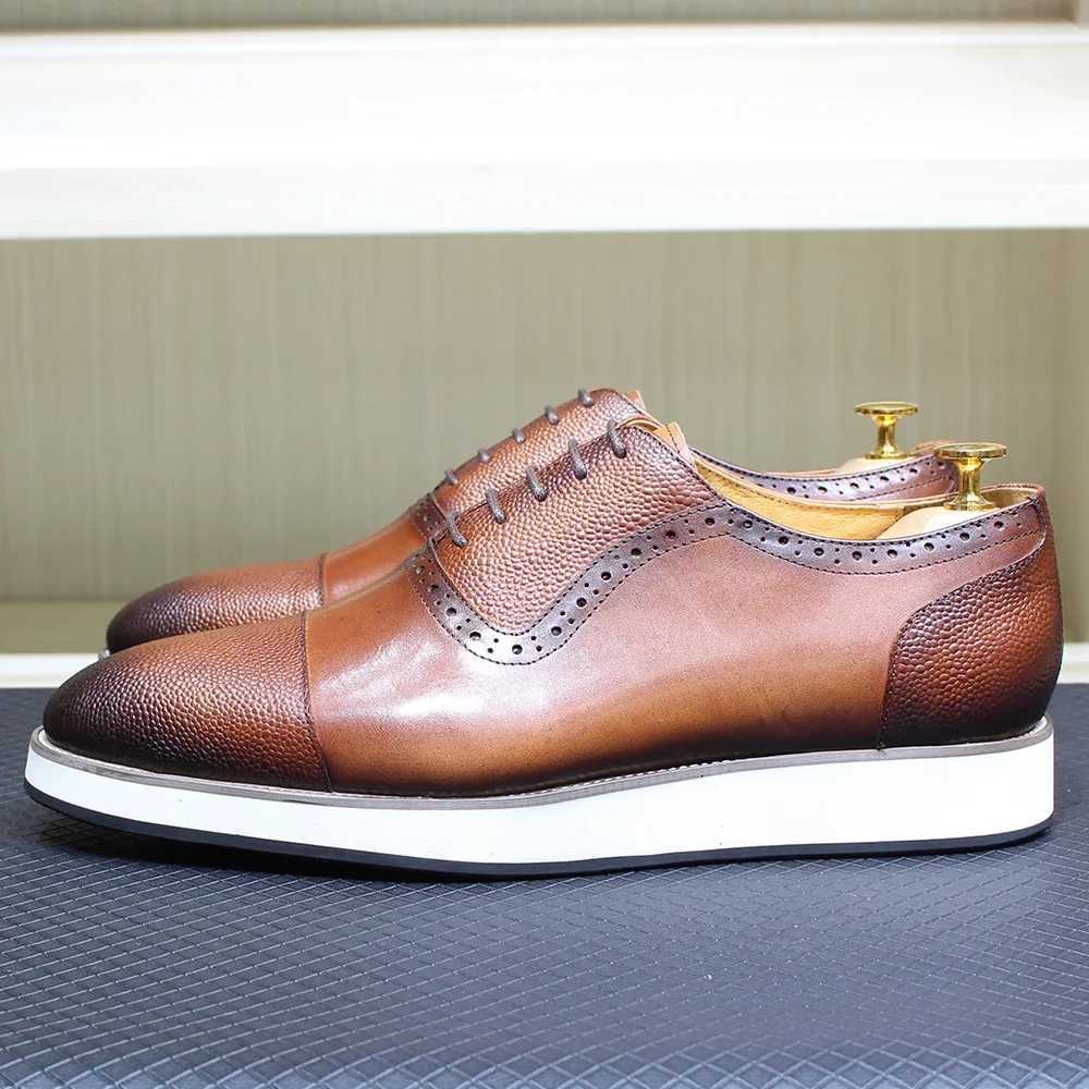 Classic Mens Genuine Leather Oxford Lace-Up Casual Shoes Solid Cap Toe Handmade Sneakers for Daily Outdoor Wear W250716