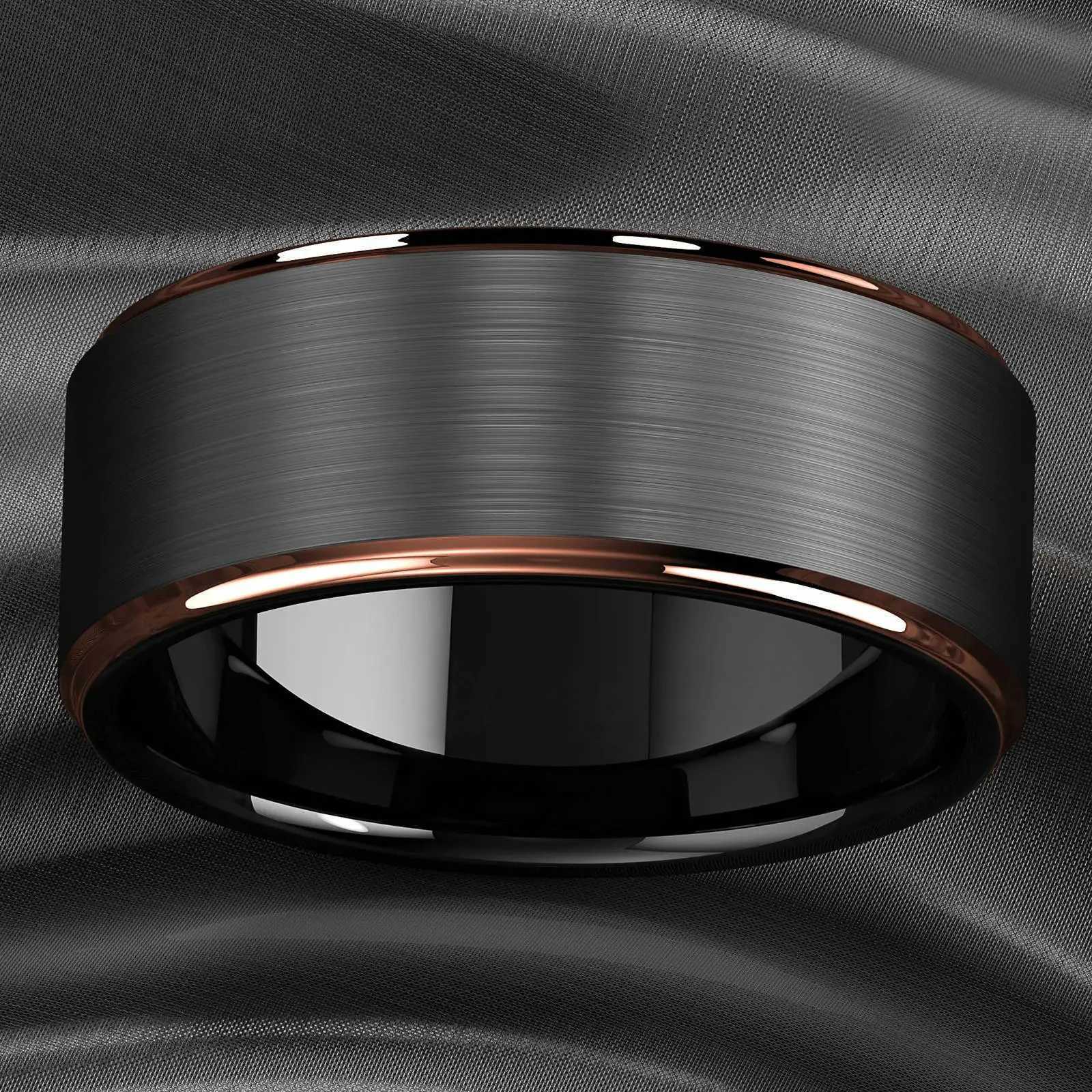 Fashion 8mm Stainless Steel Rings for Men Rose Gold Color Step Edge Black Brushed Men Rings Wedding Party Jewelry Gifts S250716