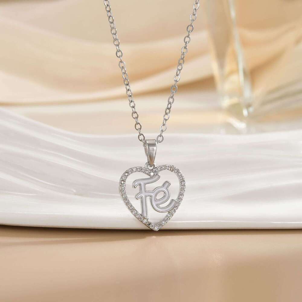 New FE Letter Micro Inlaid Oil Drop Copper Plated Real Gold Pendant Titanium Steel High-End Non-Fading Collarbone Chain E37