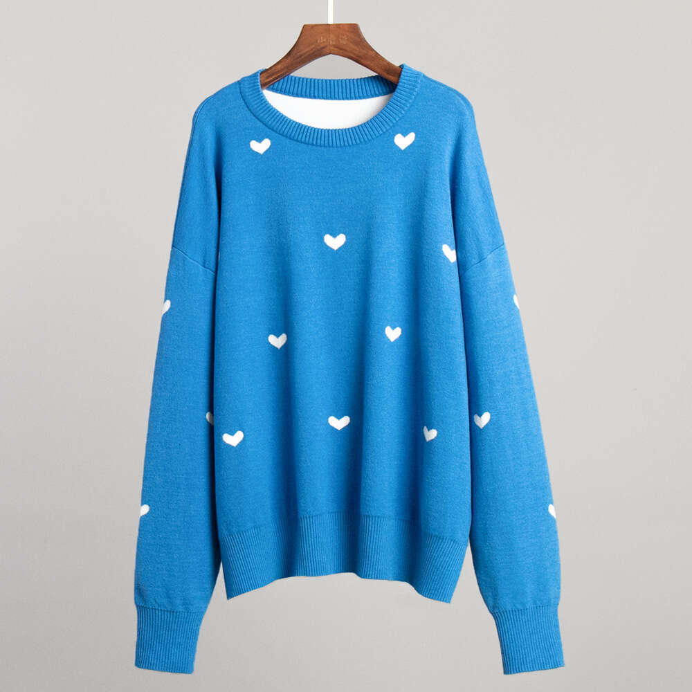 Heart Print New Autumn Winter Style Elegant Commuter Casual Round Neck Design Sweater B5