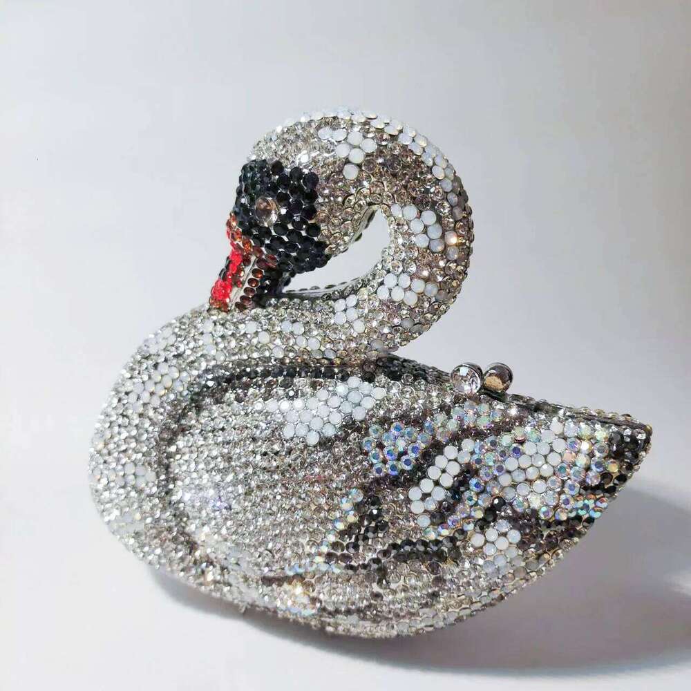Lady Full Crystals Evening Clutch Women Animal Swan Rhinestones Day Clutches Metallic Handbags Party Wedding Gems Purses