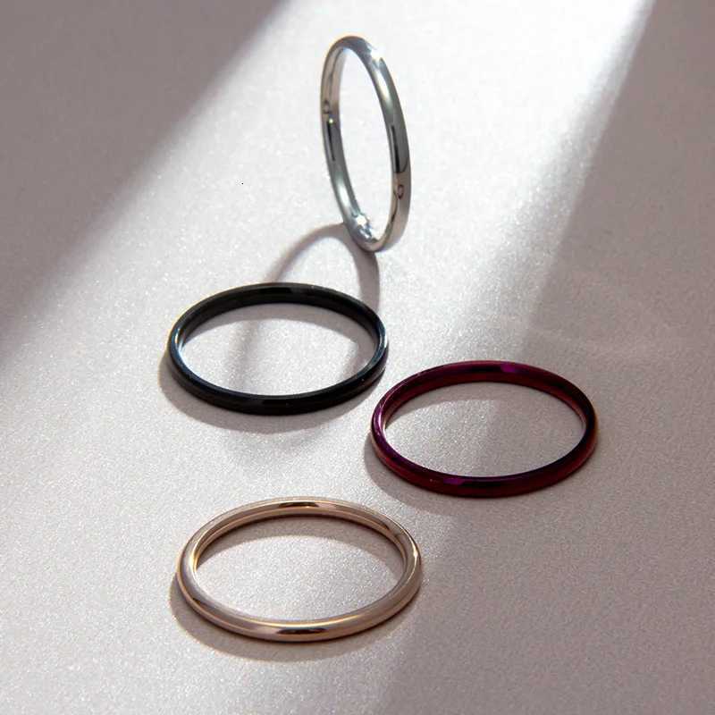 2MM Thin Titanium Steel Silver color Couple Ring Smooth Simple Fashion Rose Gold Color Finger Ring For Women and Men mens gifts S250716