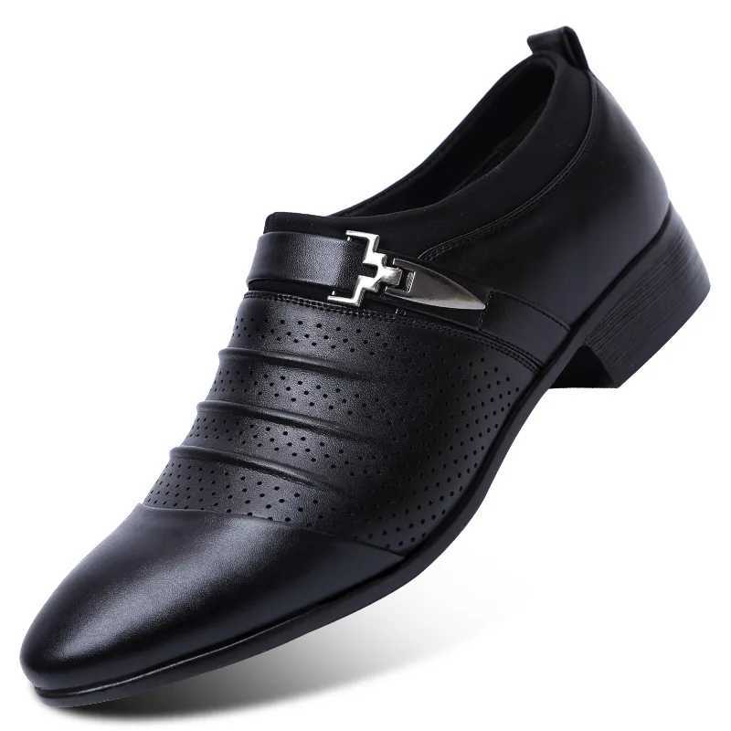 Summer Black Brown White Men Leather Shoes Mens Pointed Toe Dress Shoes High Quality Formal Slip On Hollow Out Sandals Man h78 Y250715