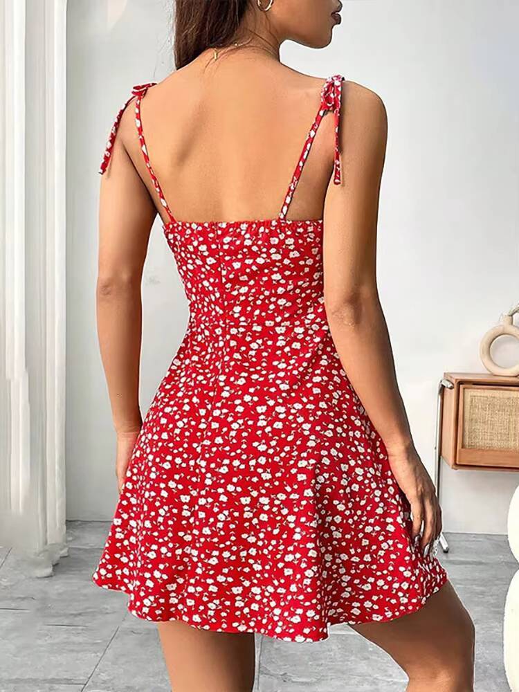 Womens Summer Floral Spaghetti Strap Beach Short Dress,Women Mini Dress,Woman Clothing,Red Dresses,Sundress,New In Dress 2025 dongdumaoyi