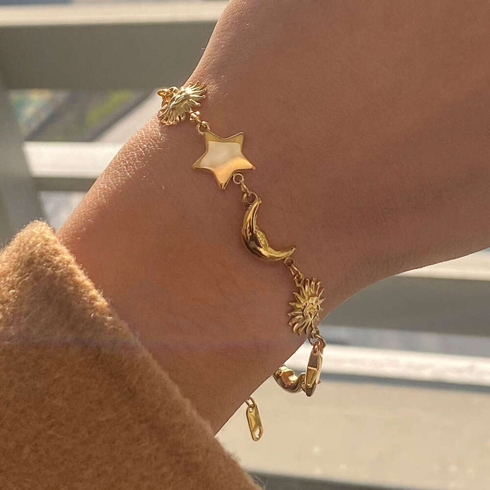 Wanxing Gold Stainless Steel Star Moon Beach Summer Autumn Vacation Style DIY Non-Fading Bracelet for Women
