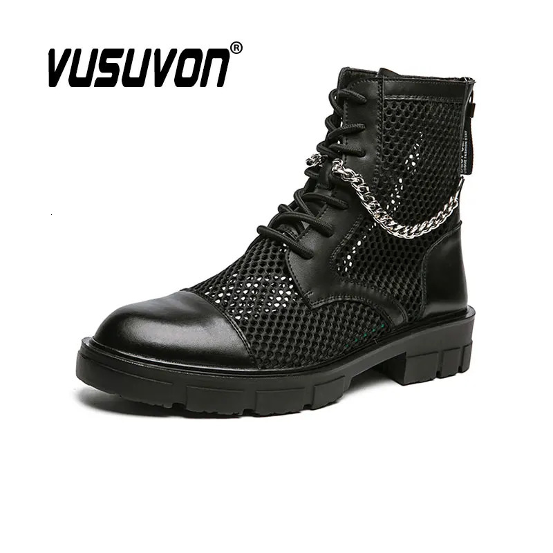Men Summer Boots Fashion Lace-Up Dress Casual Loafers Motorcycle Black Mesh Breathble Party Business Boys Shoes Big Size 38-46 250715