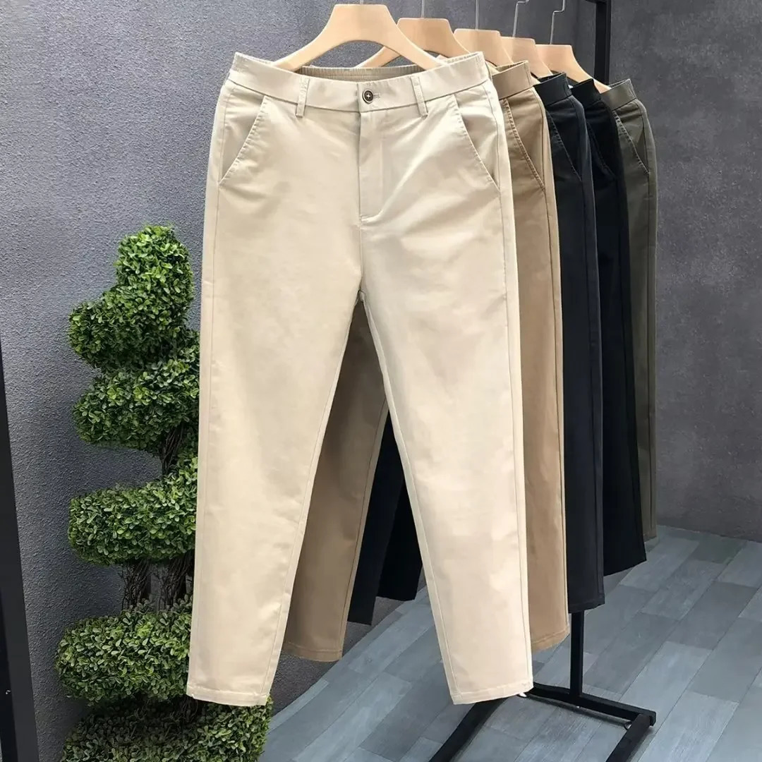 Mens Casual Trousers Summer Trendy Thin Cotton Small Straight-leg Pants Business Cropped Pants Style 250715
