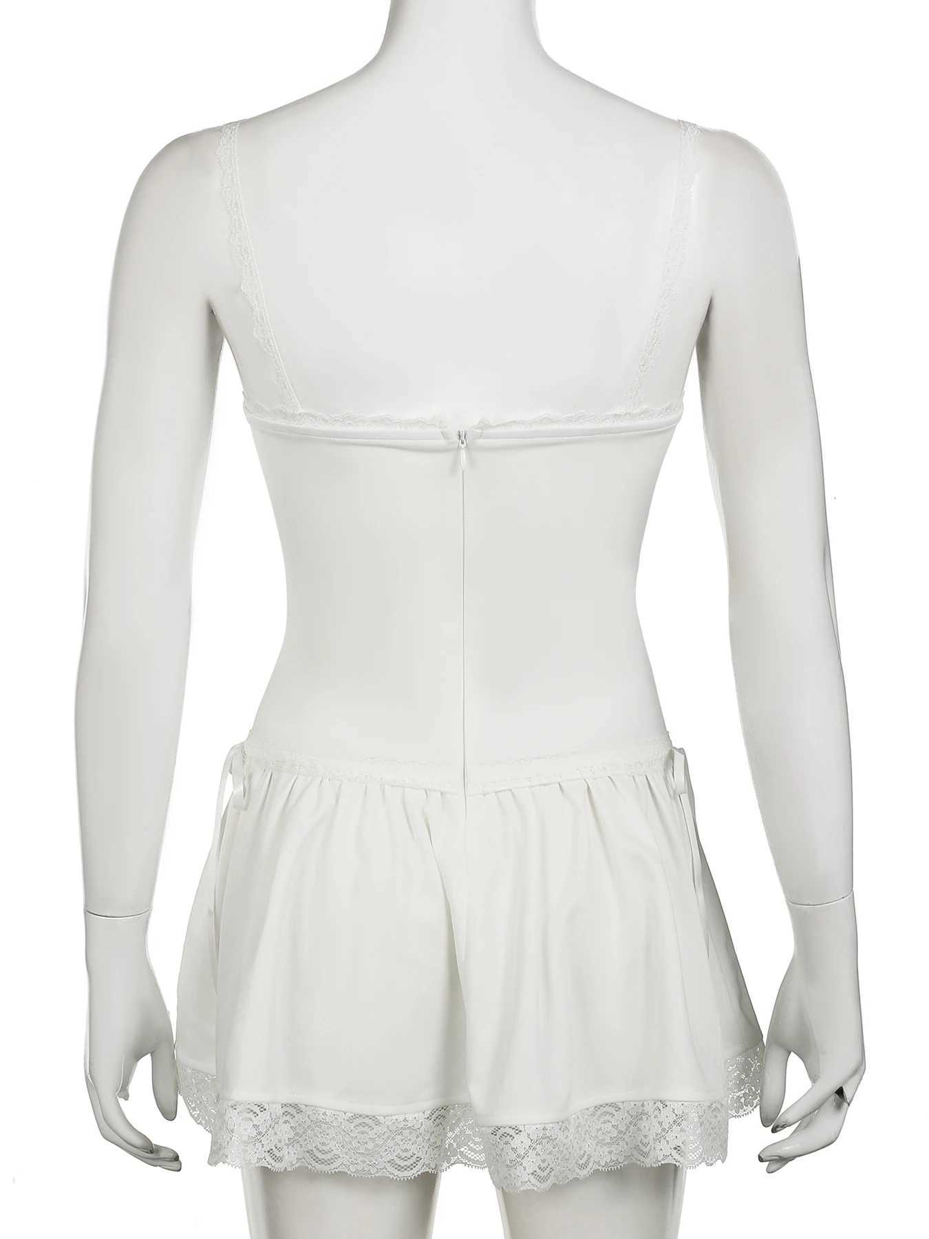 1Masure Vintage Lace Trim Bandage A-Line Dress Sexy Slim Slash Neck Sleeveless Mini Dresses for Women 2024 Summer Fashion Ladies R250716